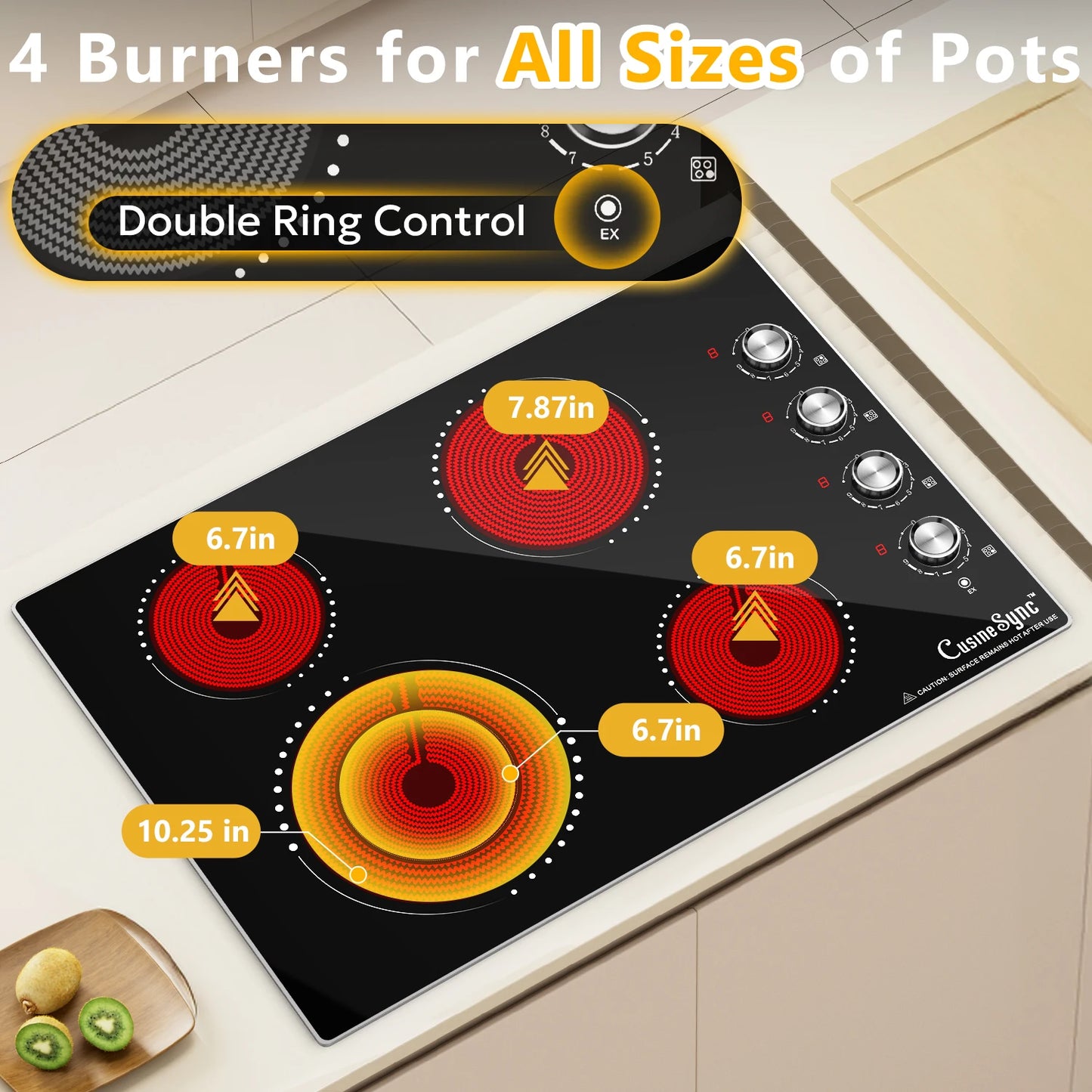 Electric Cooktop 30 Inch - 4 Burners Built-in Ceramic Cooktop, 30" Radiant Electric Stove Top with Knob Control 7200W