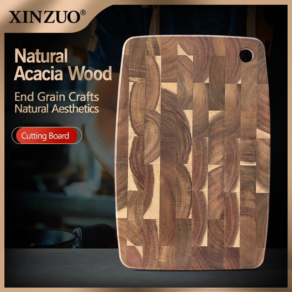 XINZUO End Grain Board Selected Acacia Wood 36x24cm Seamless Design 40% Improved Shock Absorption for Meat, Bread & Vegetable