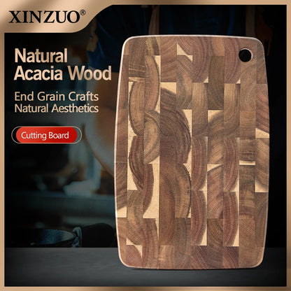 XINZUO End Grain Board Selected Acacia Wood 36x24cm Seamless Design 40% Improved Shock Absorption for Meat, Bread & Vegetable
