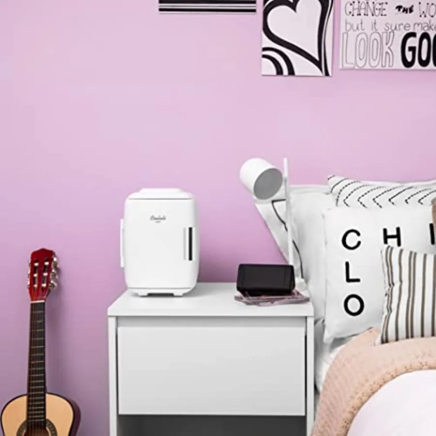 Mini Fridge for Bedroom - Car, Office Desk and Dorm Room - Portabe/6 Can Eectric Pug In Cooer and Warmer for Food, Drinks, Skin