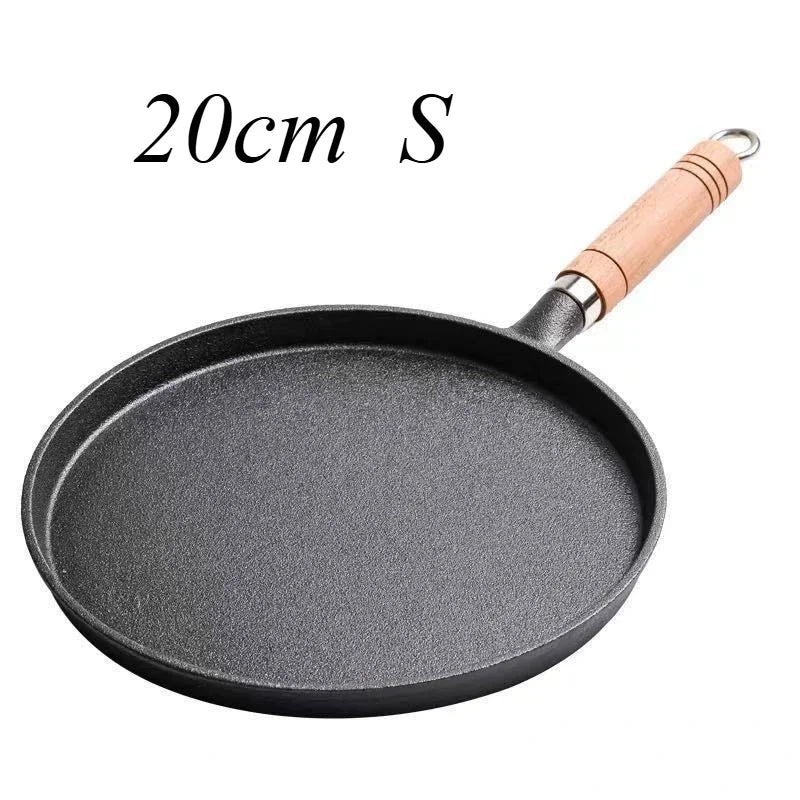26cm Cast Iron Frying Pan, Uncoated Non-stick Crepe Maker Steak Pot for Gas Induction Cooker Kitchen