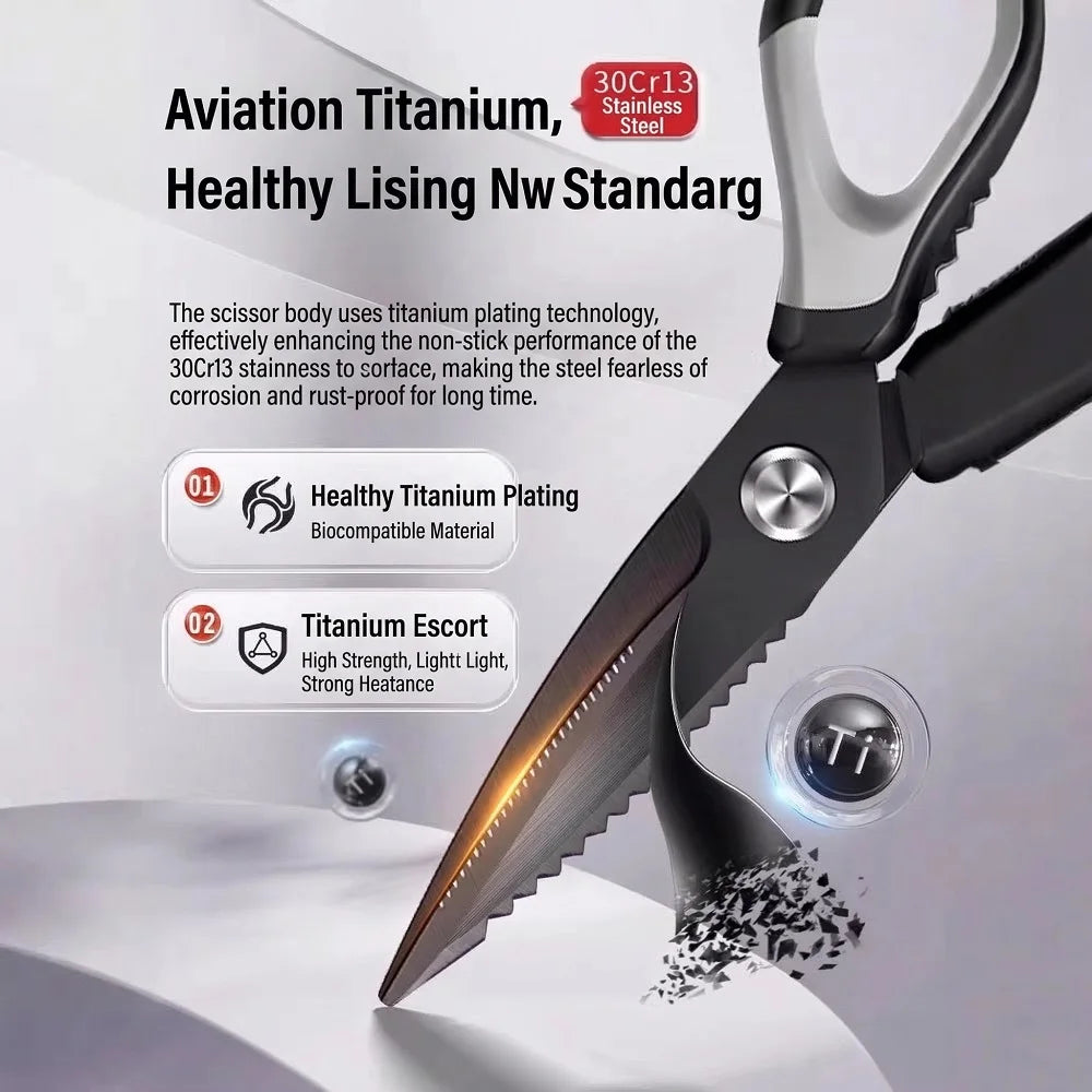 Multifunctional Non-slip Kitchen Scissors, Heavy-duty Bone Cutting Shears with Fish Scale Scraper, Baby Food Scissors C2612