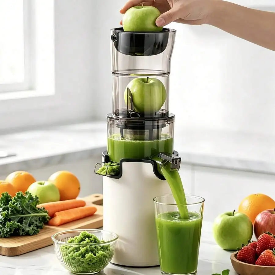 Cold Press Juicer, Slow Masticating Juicer Machine With Large Chute For Whole Fruits & Vegetables, Space-Saving Juice Extractor