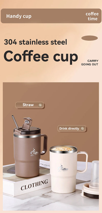450/500ml 304 Stainless Steel Coffee Cup With Strainer & Spoon Double Wall Insulated Mug Student Portable Drinking Cup Drinkware