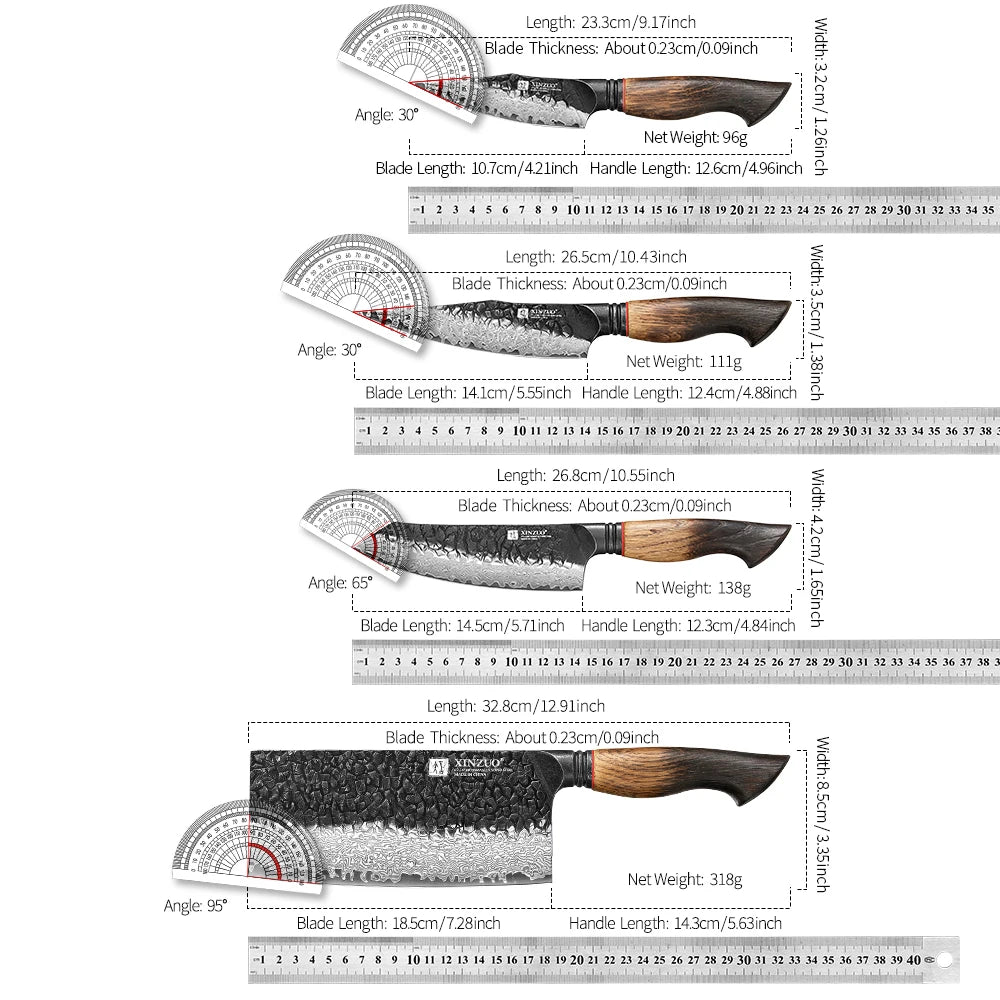 XINZUO Eight-piece Kitchen Knife Set 67 Layers Damascus Super Steel Hardness 60±2HRC Ideal For Home Kitchen Vegetable Prep