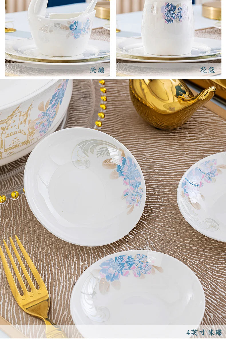Bone china food utensils marble dinner set luxury dinnerware kitchen bowl plates dinner sets table set ceramic vintage
