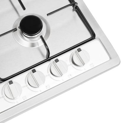 4 Burners Stainless Steel Gas Stove,  22″x20″ Built-In Natural Gas Cooktop  Gas Stove Top with Sealed Burner, Pulsed Ignition, Thermocouple Protection
