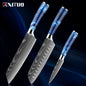 Stainless Steel Chef Knife Kitchen Knife Set 1-8Piece Razor-Sharp Paring Knife, Boning Knife, Santoku Knife, Blue Resin Handle