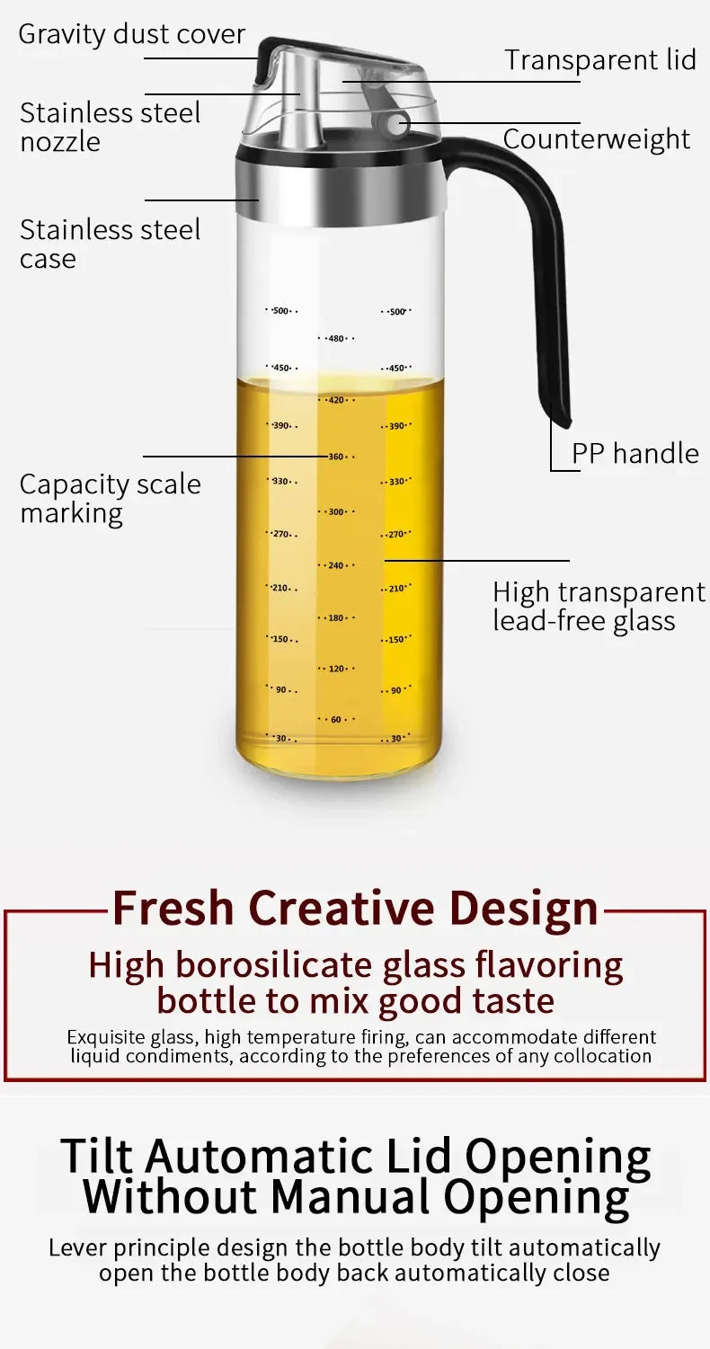 1/2pcs Transparent Glass Olive Oil Dispenser Refillable with Anti-drip Cover Soy Sauce Vinegar Oil Bottle Kitchen Accessories