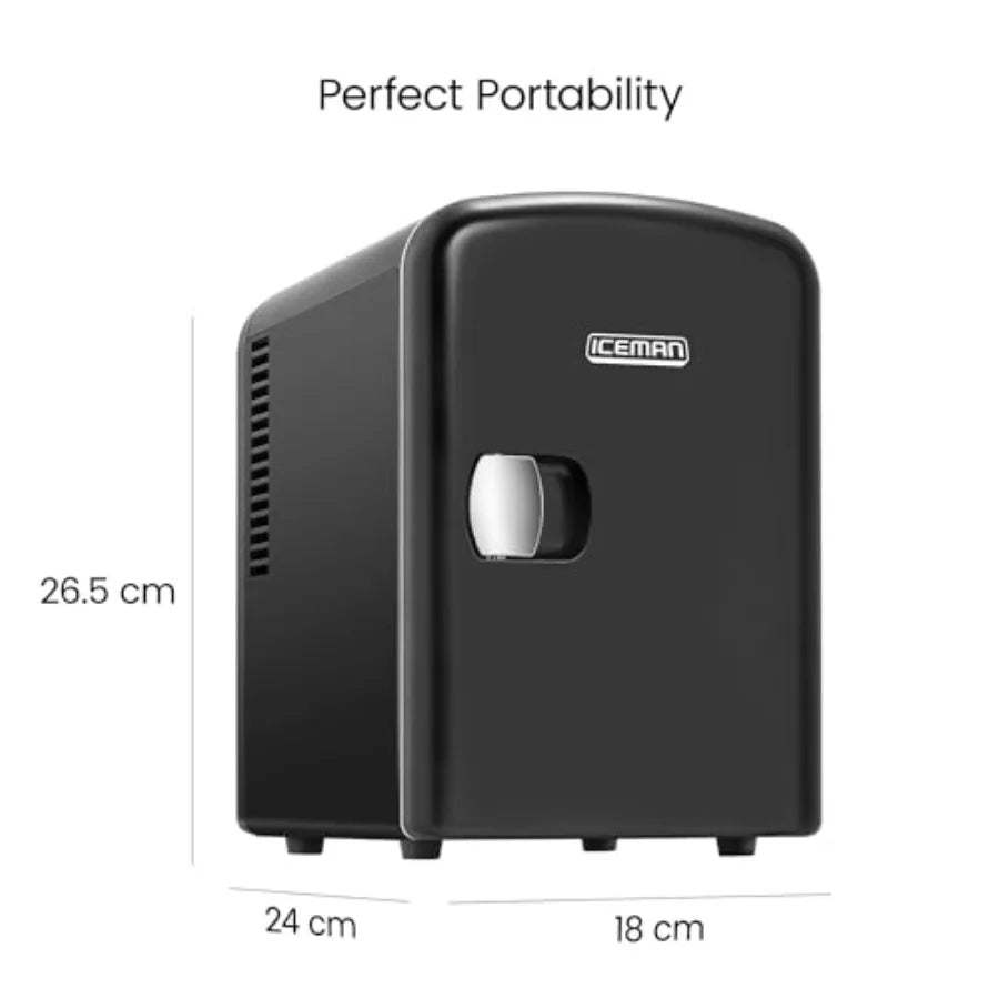 - Iceman Mini Portable Black Personal Fridge Cools Or Heats and Provides Compact Storage For Skincare, Snacks, Or 6 12oz Cans W