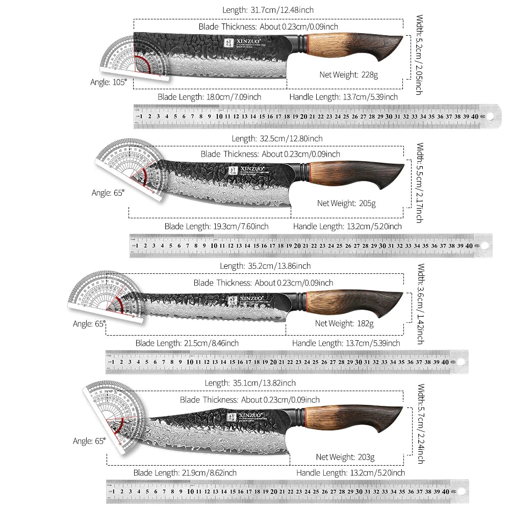XINZUO Eight-piece Kitchen Knife Set 67 Layers Damascus Super Steel Hardness 60±2HRC Ideal For Home Kitchen Vegetable Prep