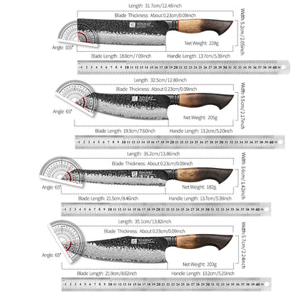XINZUO Eight-piece Kitchen Knife Set 67 Layers Damascus Super Steel Hardness 60±2HRC Ideal For Home Kitchen Vegetable Prep