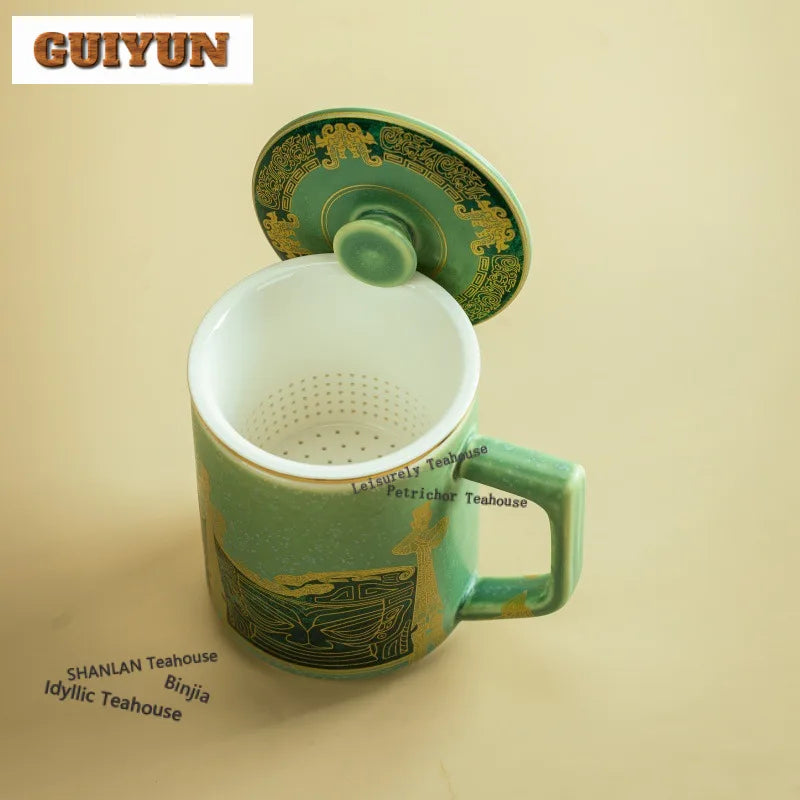 350ml Sanxingdui Standing Figure Cultural Creative Filter Tea Separator Cup Zen Tea Mug With Infuser Tea Maker Office Water Cup