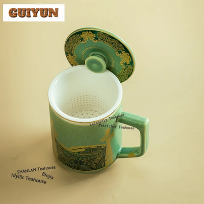 350ml Sanxingdui Standing Figure Cultural Creative Filter Tea Separator Cup Zen Tea Mug With Infuser Tea Maker Office Water Cup