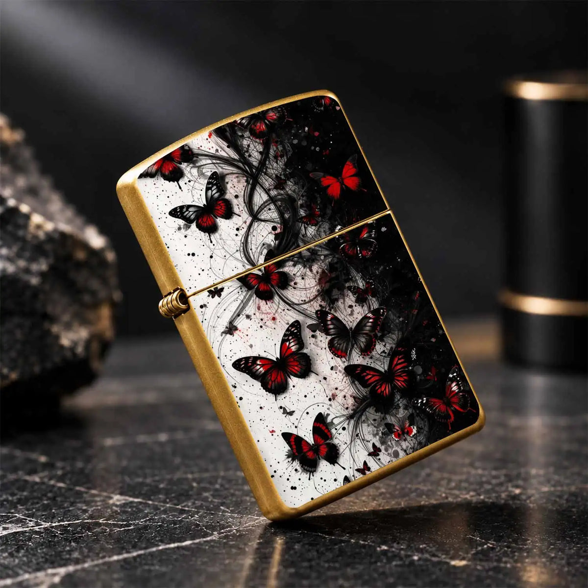 Exquisite Portable Igniter With Striking Red Black Dance Art Pattern, Stylish Atmospheric Practical Item For Daily Outdoor Camping Gathering Scenarios, Creative Premium Gift Choice With Distinct Unique Aesthetic A Humorous An