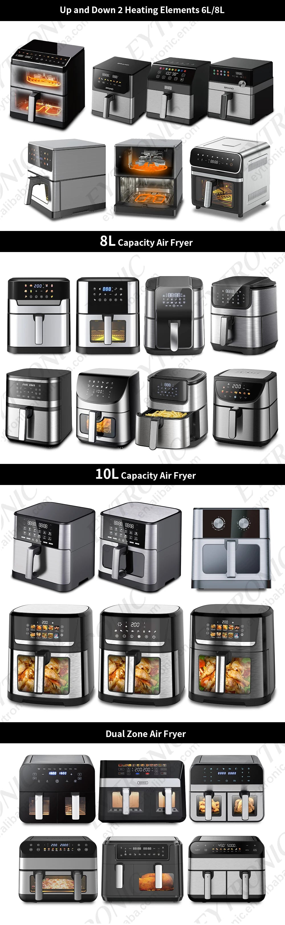 2026 New Model Multi-functional6L 8L Factory OEM Electric Digital air Fryer Household Food Processors, Stainless Steel air Fryer