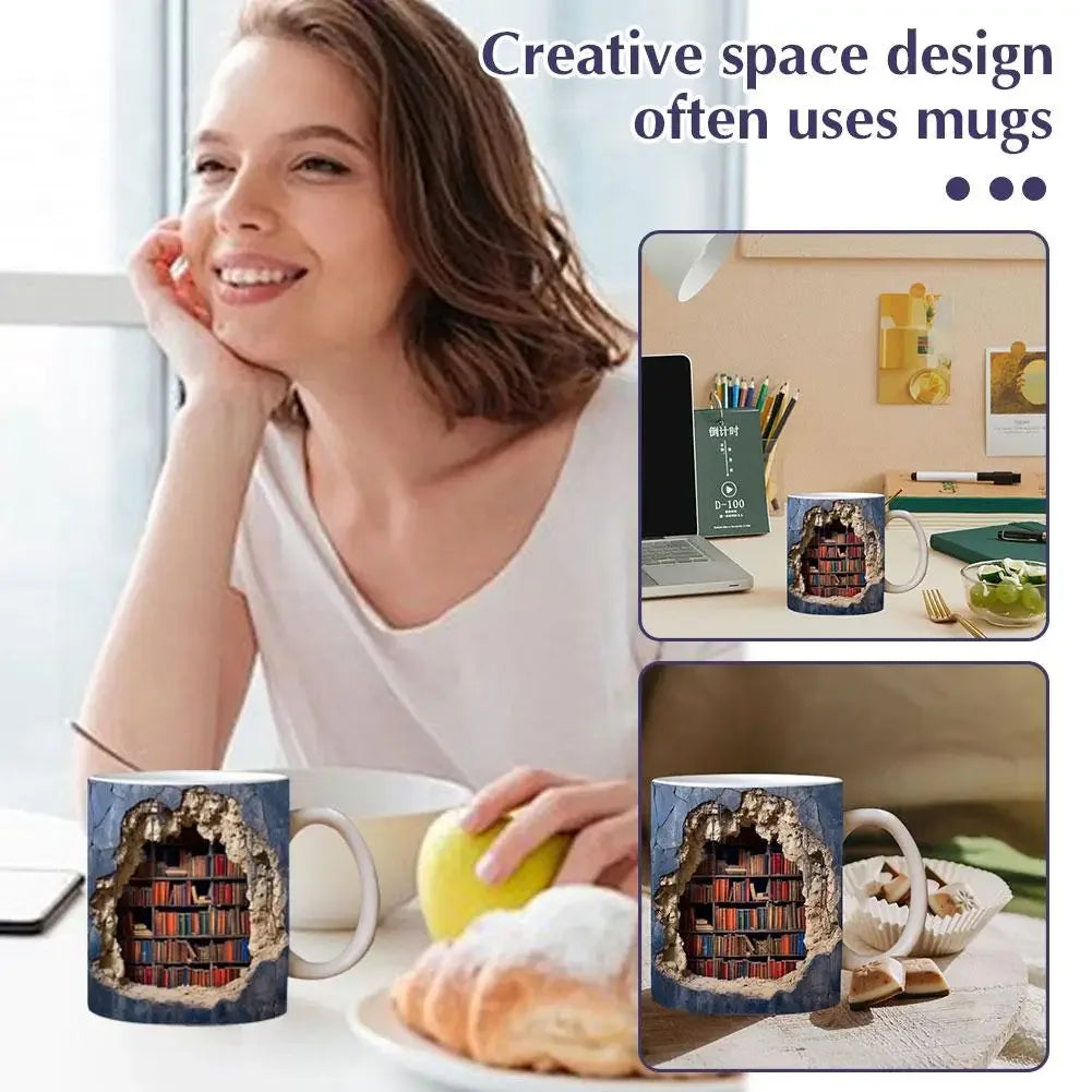 3D Library Book Mug Shelf Mug Creative Space Design Multi-Purpose Mug Coffee Cup Study Milk Cup Friends Birthday Gift Home Acces