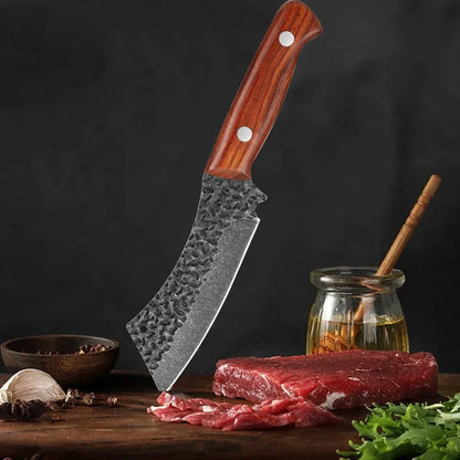WXCOO Multifunctional Hand Forged Butcher Knife Kitchen Knife Durable Blade for BBQ Meat Cutting Boning Knife Wooden Handle