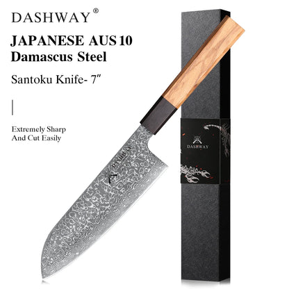 DASHWAY 1PC-7PCS Professional Kitchen Knives Set Utility Santoku Bread Japanese Handmade 67 Layer Damascus Steel Chef Knife