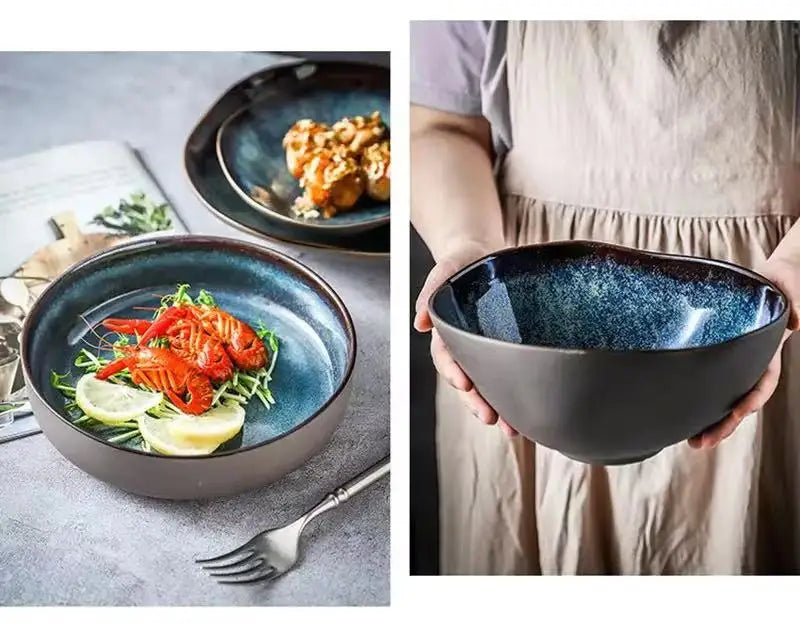 LingAo   Creative porcelain glazed porcelain bowl, soup plate tableware set