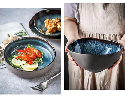 LingAo   Creative porcelain glazed porcelain bowl, soup plate tableware set