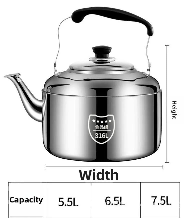 Stainless Steel Whistle Water Kettle Large Capacity 7.5L Insulated for Home Use Compatible with Gas And Induction Cookers Tea
