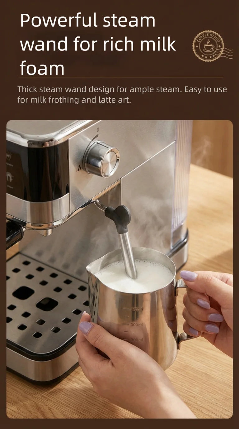 20Bar Semi-Automatic Espresso Machine with Steam Milk Frother - Compact for Home Use, Smart Temperature Control, Home Coffee Mak
