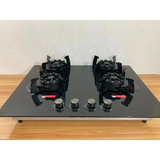 4 Burner Gas Stove Tempered Glass Cooktop Built-in Hob Flip-Top Kitchen Cooker for Home/Restaurant (NG/LPG Optional)