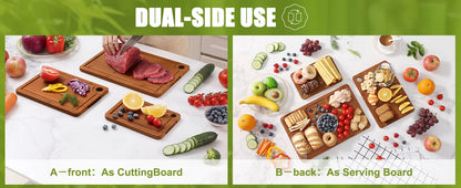 Tool And Gadget Sets - Bamboo Cutting Boards for The Kitchen - Three-Piece Wooden Cutting Boards with Juice Slot, Side Handles And Non-Slip Pads - Suitable for Meat, Vegetables And Fruits - Ideal Kitchen Gift - Suitable for V