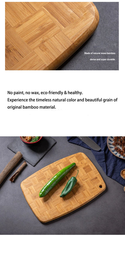 Checkerboard Moso Bamboo Cutting Board, Bamboo Chopping Board with Juice Groove & Hanging Carry Hole, Portable Fruit Vegetable