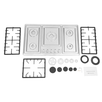 5-Burner Gas Cooktop Scratch Resistance Stainless Steel Gas Stove Simple Control for Home Kitchens/Restaurants/Hotels