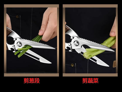 Premium Kitchen Scissors Wooden handle Stainless Steel powerful Chicken Scissors Bone Cutting Scissors Tool