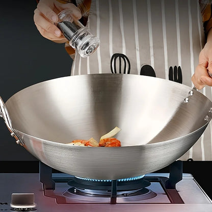 1pc Large Stainless Steel Wok, Uncoated Thick High-Quality Durable Chef'S Pan with Dual Handles, Easy to Clean for Commercial
