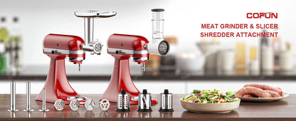 Meat Grinder and Slicer Shredder Attachments for KitchenAid Stand Mixer 2 Piece Set with Sausage Stuffer Tubes