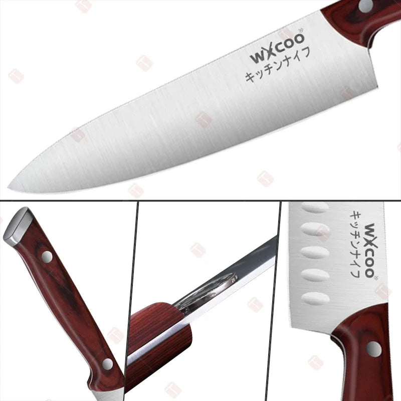 WXCOO 1-5pcs Professional Kitchen Knife Set Ultra Sharp Chef's Knife Meat Cleaver Fruit Slicing Stainless Steel Cutting Board