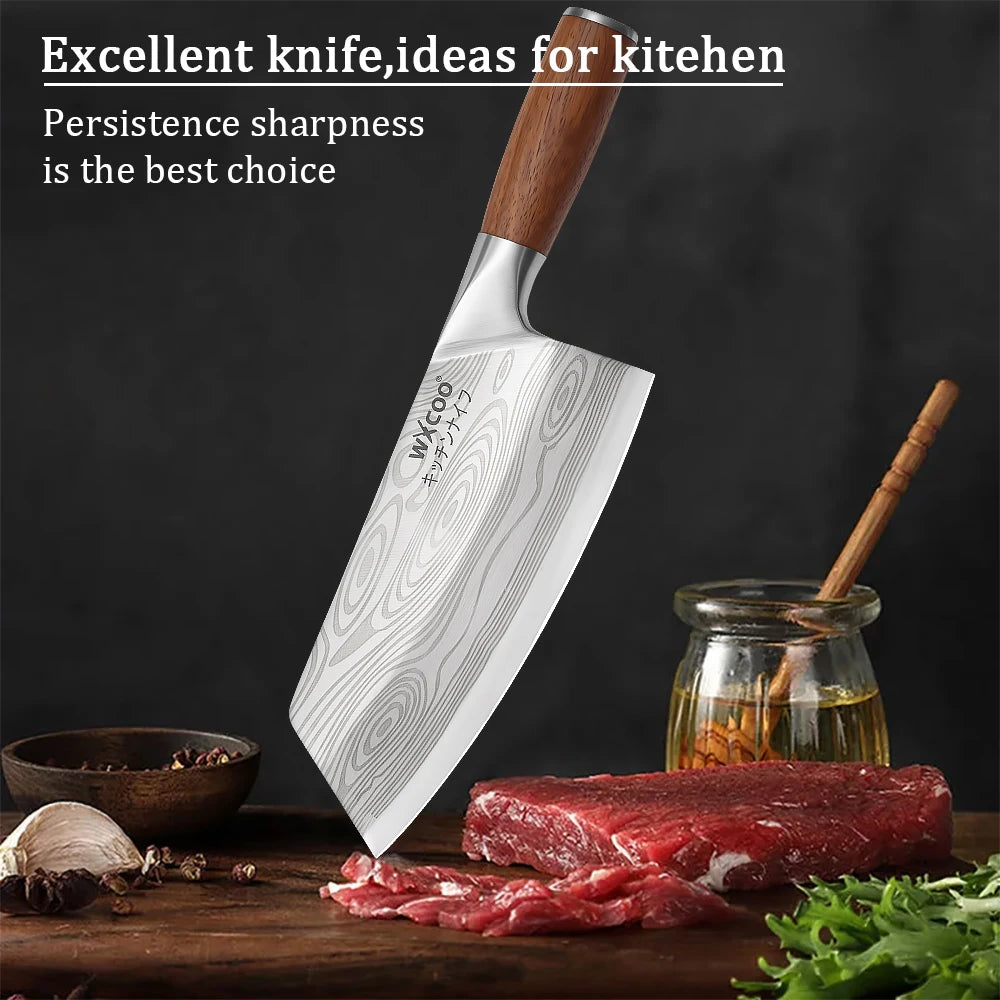 WXCOO Stainless Steel Japanese Knife 7Inch Kitchen Knife Ergonomic Wood Handle Santoku Knives for Cooking Kitchen Accessories