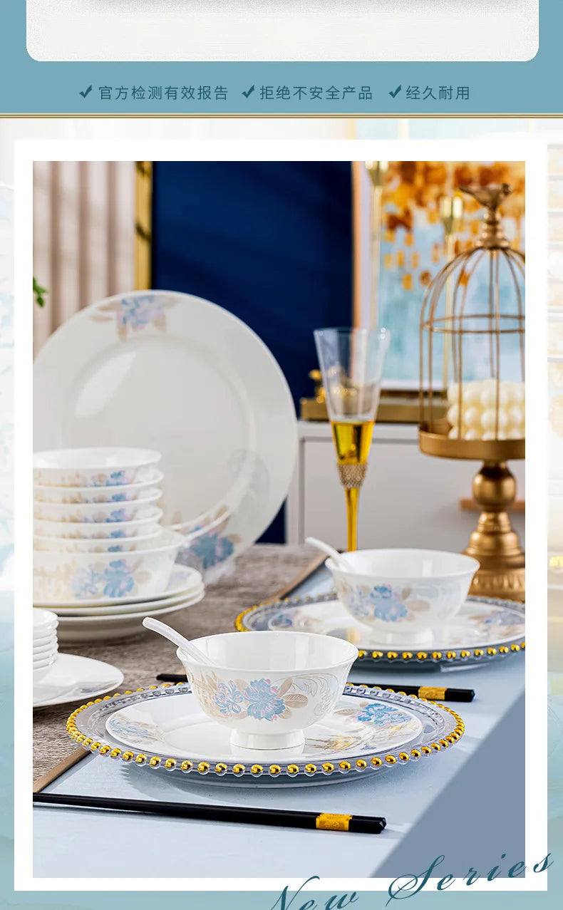 Bone china food utensils marble dinner set luxury dinnerware kitchen bowl plates dinner sets table set ceramic vintage