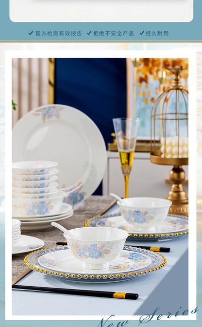 Bone china food utensils marble dinner set luxury dinnerware kitchen bowl plates dinner sets table set ceramic vintage