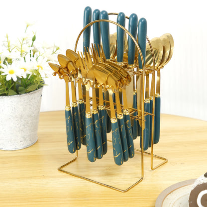 24Pcs Tableware Set with Holder Stainless Steel Cutlery Set Service for 6 Utensils Set Mirror Polished Forks Knives Spoon Set