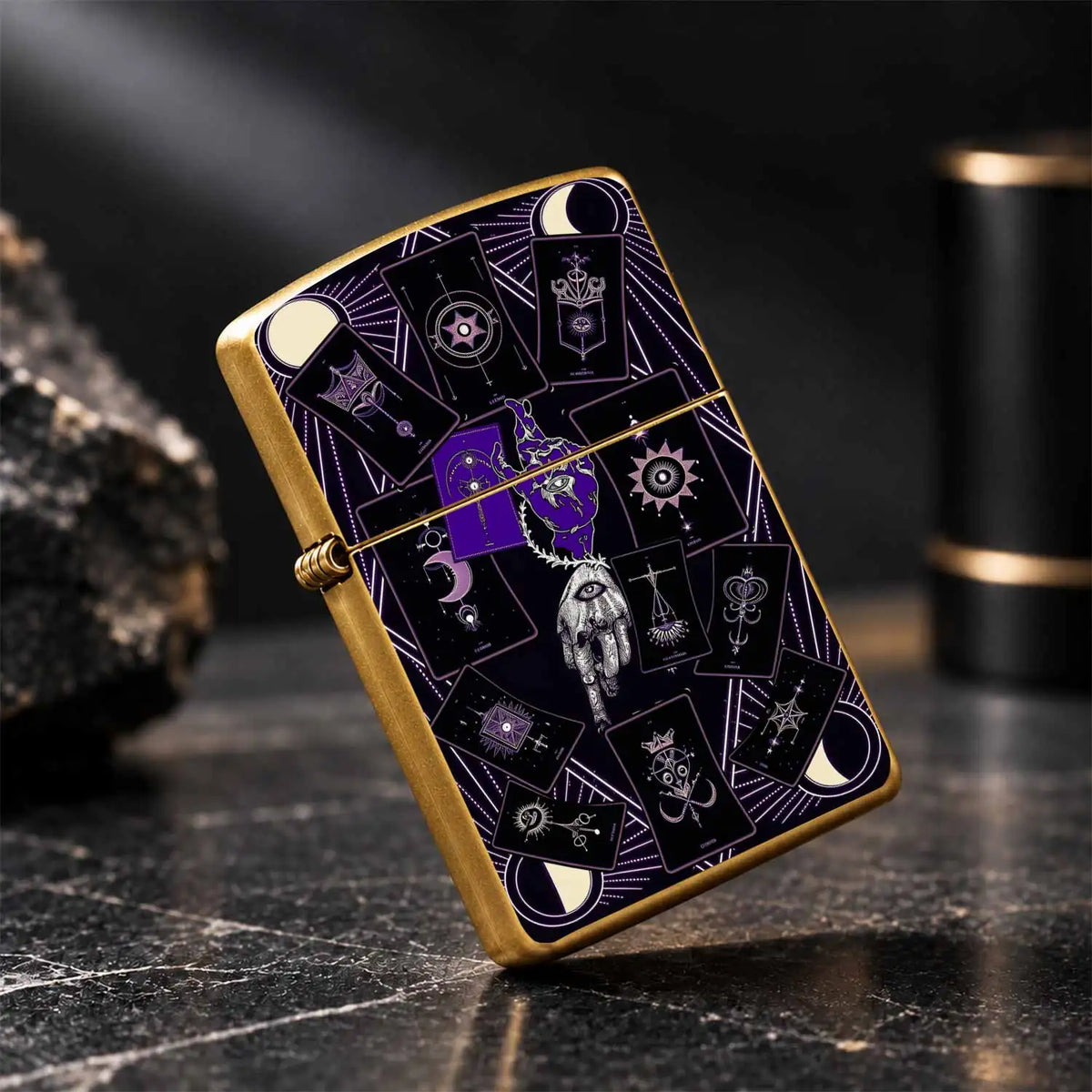 Mystical Tarot Astrology Themed Pocket Lighter, Occult Celestial Esoteric Aesthetic Portable Igniter, Stylish Dark Art Creative Accessory For Daily Use, Rituals, Gifting And Any Scenes, Unique Divination Pattern Exquisi A Hum