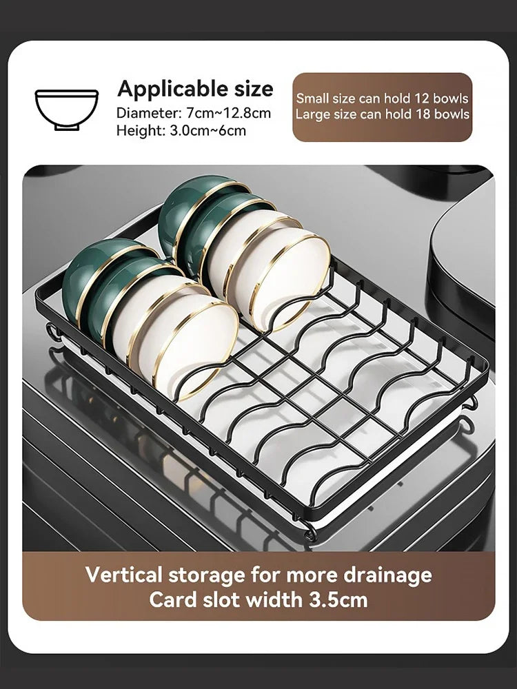 2 Tier Dish Drying Rack Compact Kitchen Dish Rack Rust-Proof Carbon Steel Dish Drainer Drainboard Tableware Water Filter Rack