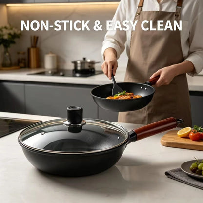 28cm Non-Stick Frying Pan with Lid, Premium Steak Skillet, Multipurpose Egg & Pancake Pan, Compatible with Induction and Gas Stoves