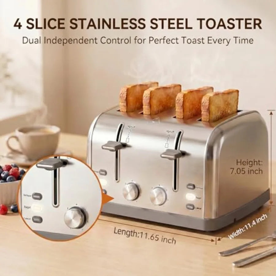 Toaster 4 Slice Retro Stainless SteelBest Prime 4 Slice Toaster Wide Solt with 7 Shade Settings Perfect for Waffles Bagels and