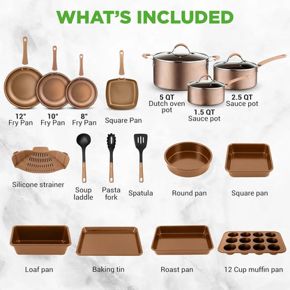 20-Piece Pots and Pans Set Non Stick – Induction Cookware, PFAS-Free, for All Cooktops, Bakeware & Utensils