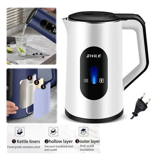 2.2L Stainless Steel Electric Large Tea Kettle 1500W Fast Boil Hot Water Boiler Thermal Water Kettle for Making Tea and Coffee