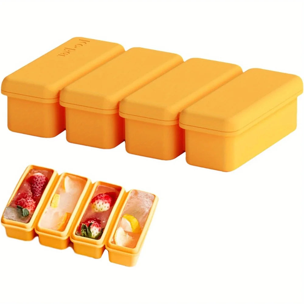 4 Grids Silicone Ice Cubes Trays With Lid Homemade Popsicle Mould Food Freezing Container for Freezer Molds for Soups and Sauces