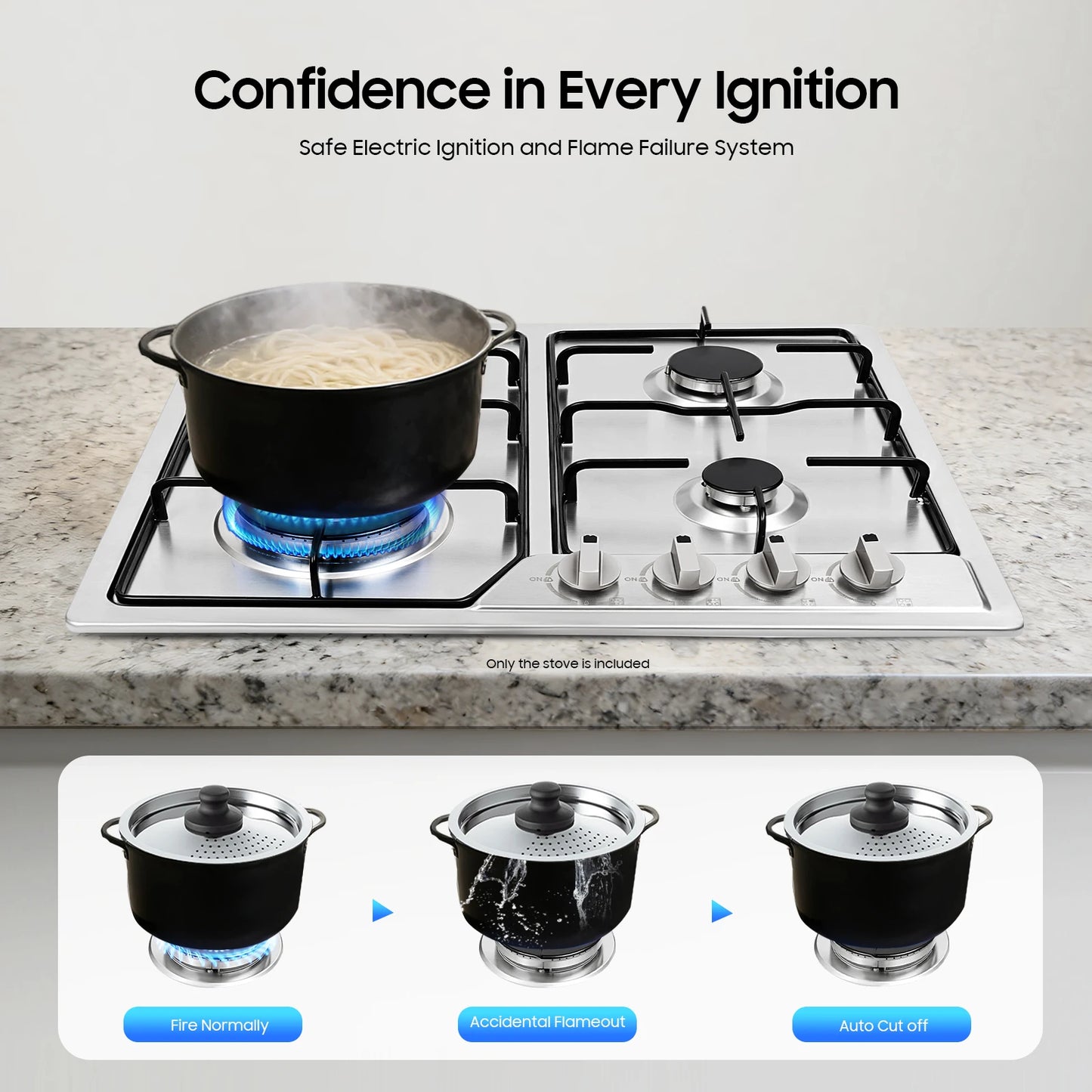 Clearance Sale Powerful Sealed Burners Gas Stove Safety Auto-Shutoff Cooktop with 4 Nozzles for Home Restaurant Cooking