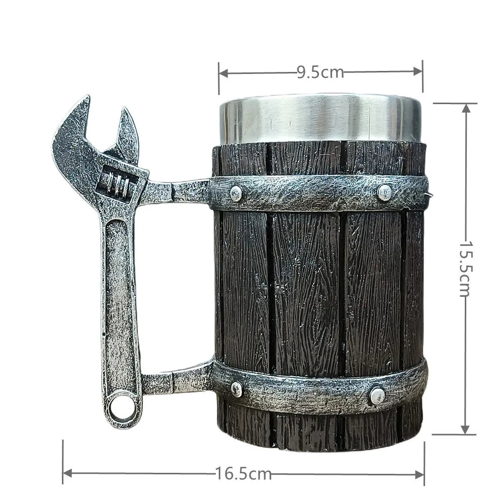 Viking Vintage Oak Barrel Beer Mug Stein with Stainless Steel Liner Coffee Cup Tea Mug Large Capacity Mug Pub Bar Party Gift