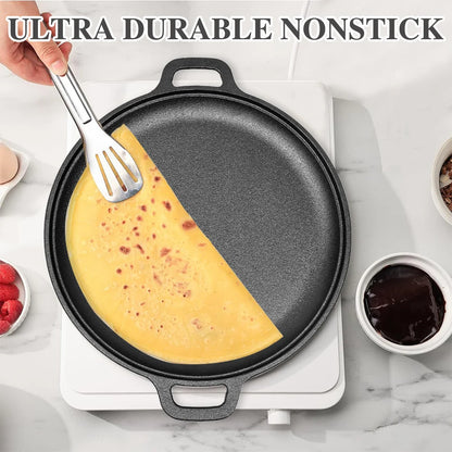 Multi-Function Cast Iron Griddle Skillet - Non-Stick Pan For Pizza, BBQ, Pancakes - Compatible with All Stovetops