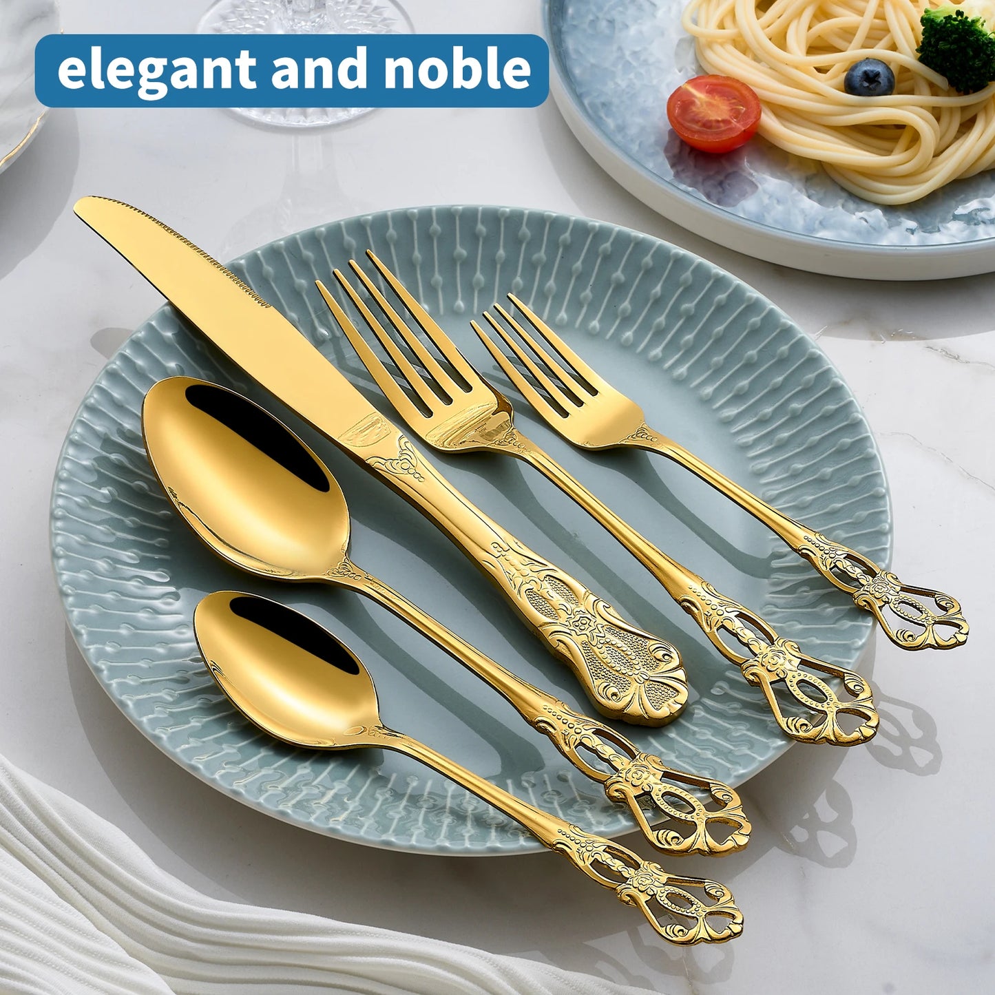 20-40pcs Black/Gold/Silver Dinnerware Set including Knife/Fork/Spoon for Home Restaurant Wedding Party Use